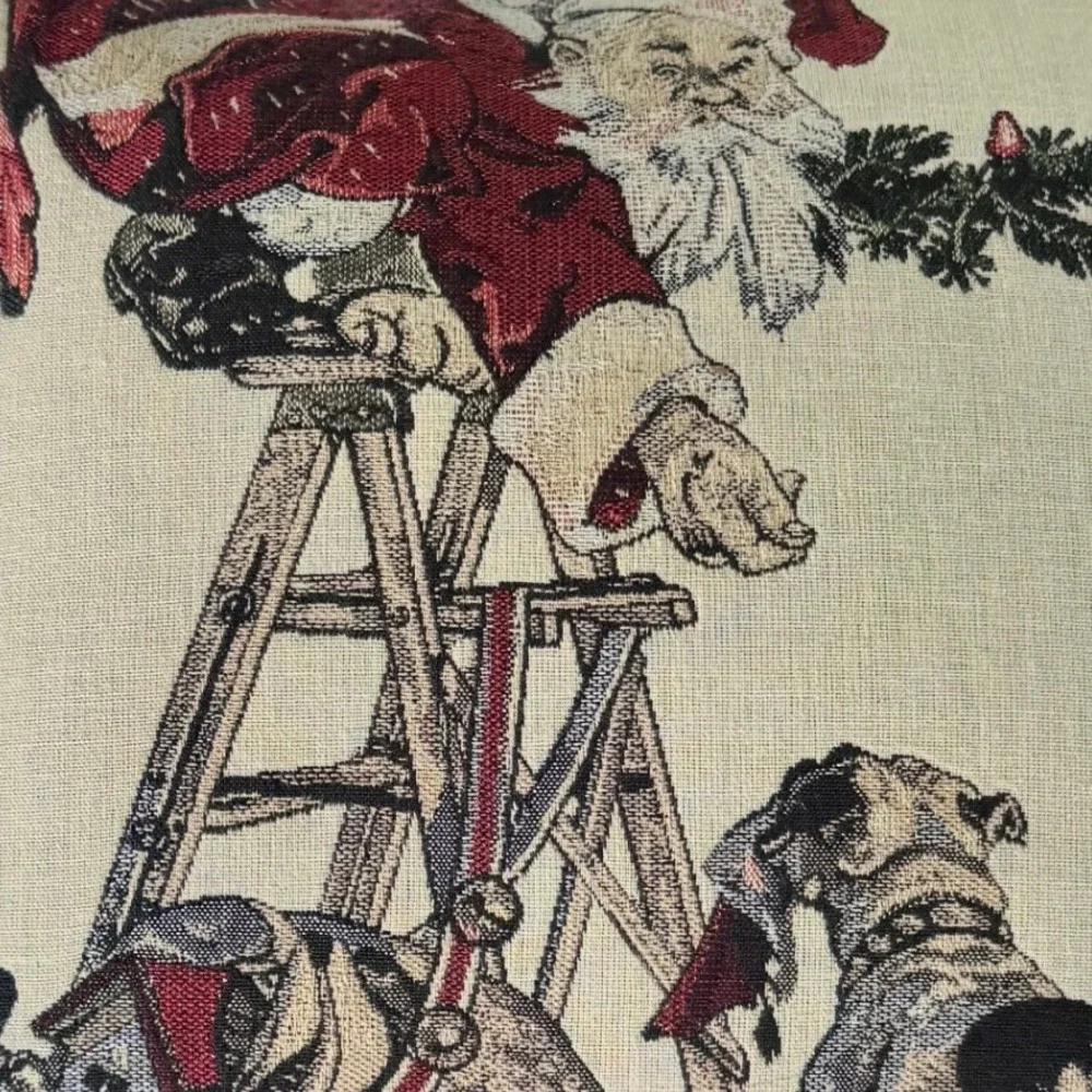 CPC Santa In Distress Tapestry Pillow Christmas Bulldog Holiday Decor 16x16